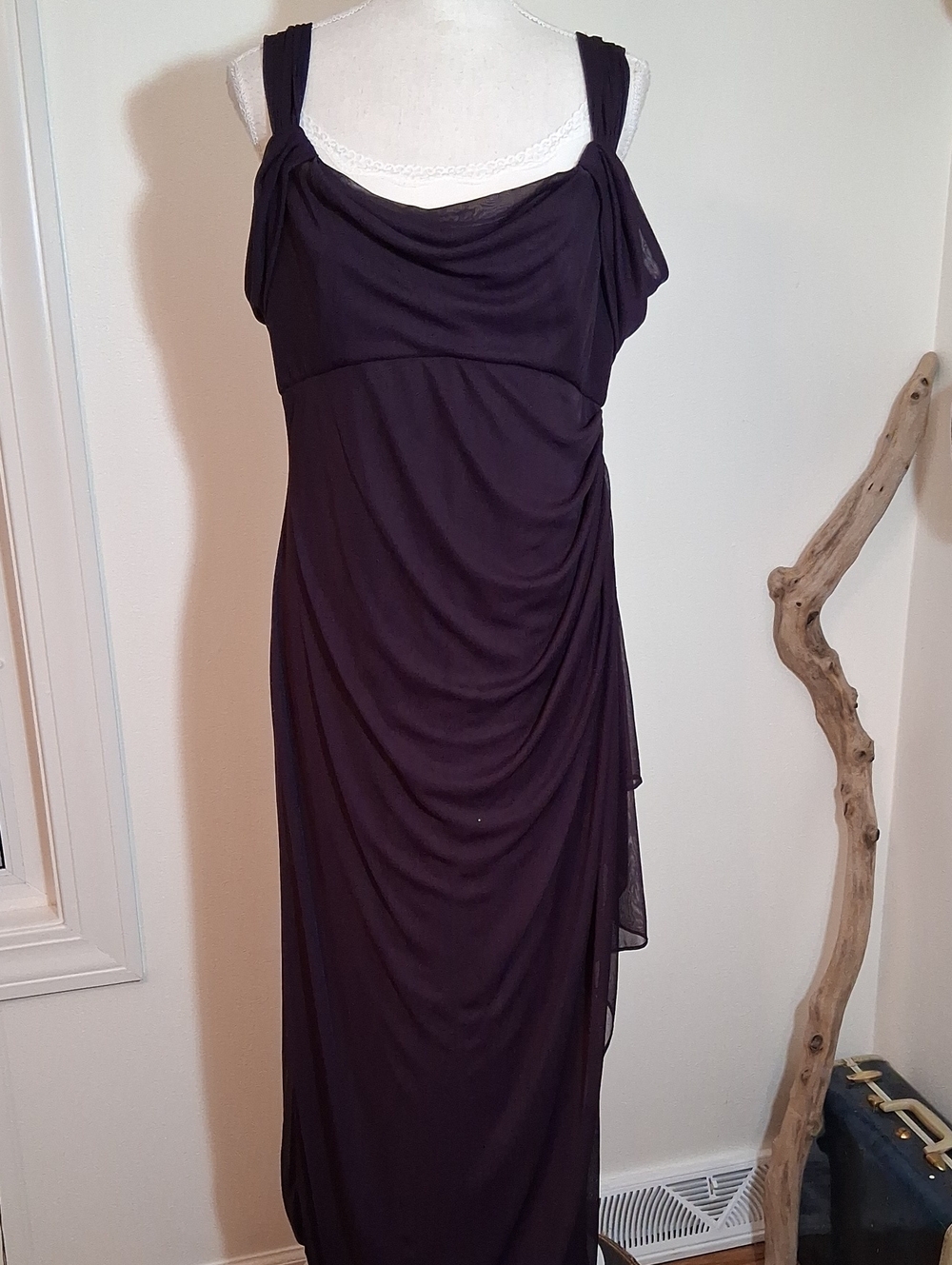 Alex Evenings Plum Draped Shoulder Maxi Dress